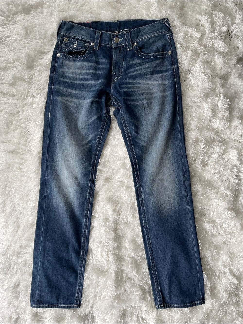 True Religion Men's Slim Straight Jeans in Dark Blue Wash